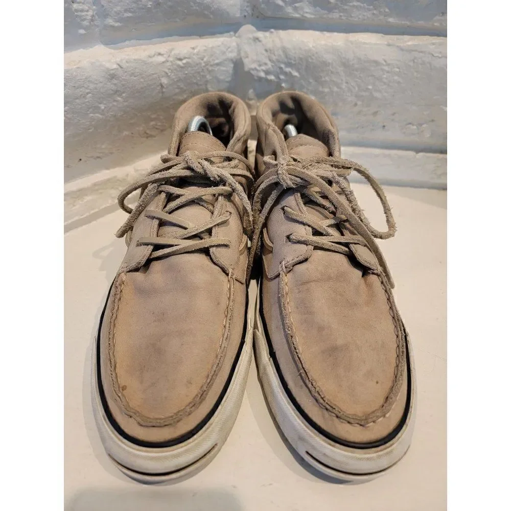 CONVERSE Jack Purcell Cream / Khaki Leather Mid top Boat Shoes Mens Size 8.5 wom